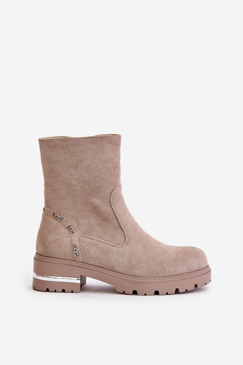 Zateplené dámske topánky z eko semišu na zips béžové Narilie