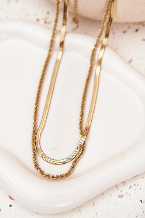 Dvojitý řetízek z chirurgické oceli zlatý