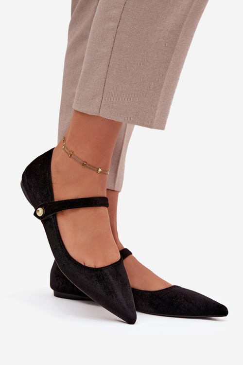 Sametové baleríny s remienkom a zlatým detailom čierne Gisanne