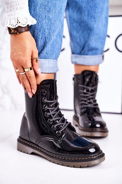 Dámské Teplé Boty Lakované černé Thunder