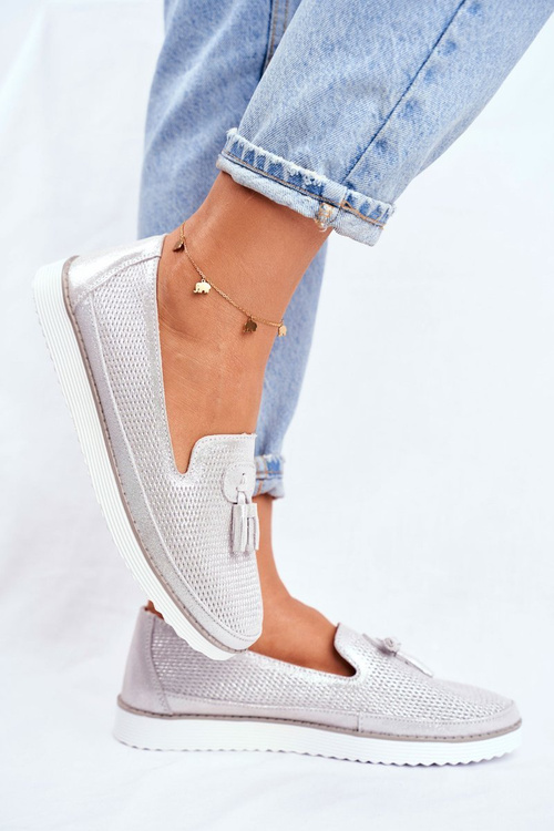 Strieborné kožené mokasíry Amore Mio