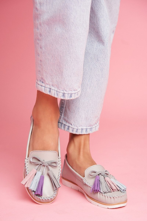 Dámske šedé bebbo kožené mokasíry