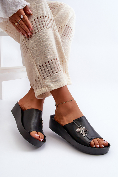 Elegantní Dámské Sandály S Ozdobou Z Přírodní Kůže S.Barski KV27-015 Černé