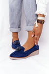 Elegantné topánky pre Vincezu 10580 kliny Navy Blue Suede