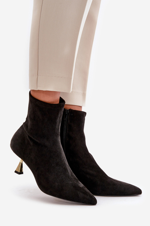 Dámske Lodičky Na Opätku Eko Semišové S Špičatými Noskami Čierne Irithare