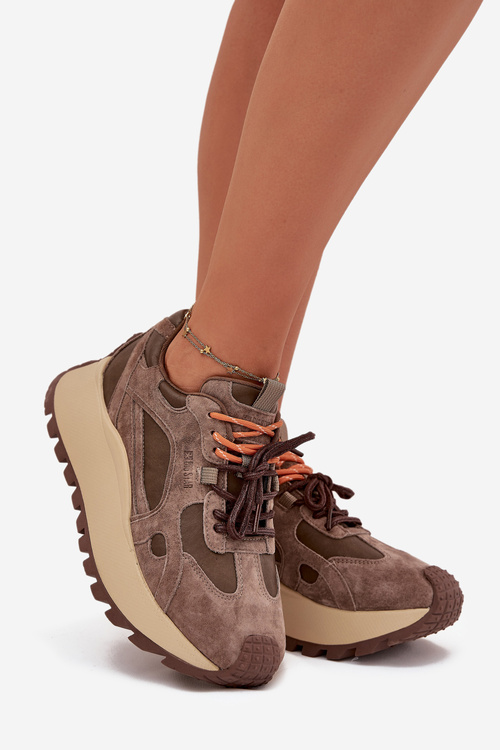 Kožené sneakersy na platformě dámské Big Star SS274627 HI-POLY SYSTEM béžové