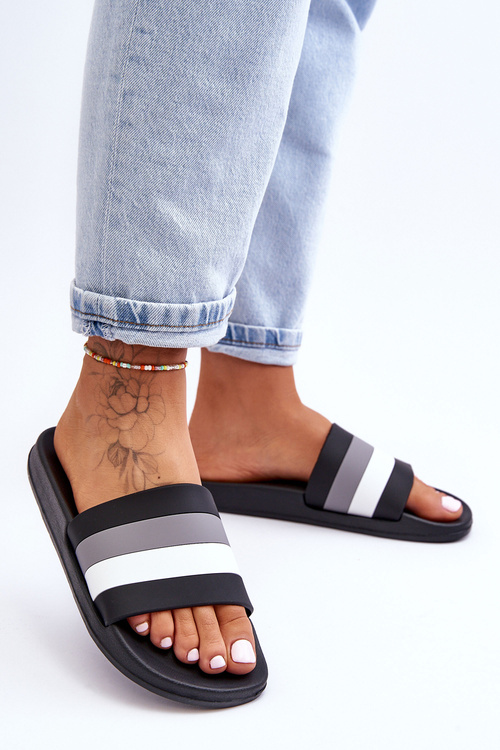 Dámske čierne videnie pruhované papuče