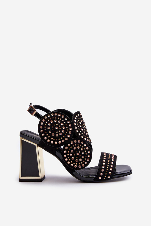 Ozdobené sandále na opätku D&A CR026 Čierne