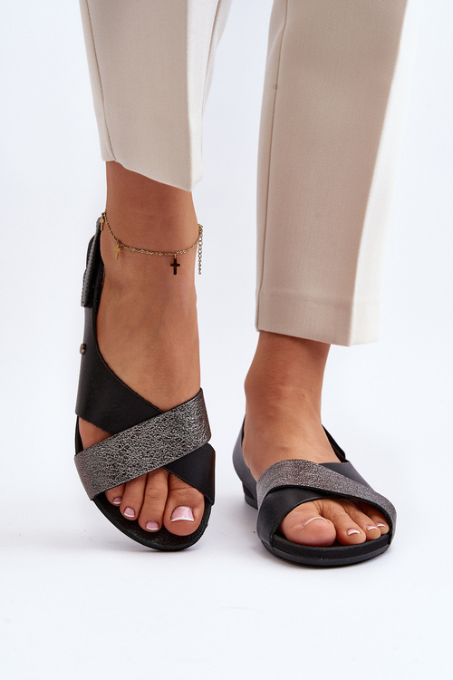 Zazoo 40141 Kožené Sandály Na Suchý Zips Černé