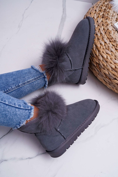 Dámské Sněhule zateplené kožešinou, Semišová Kůže Šedé Memento