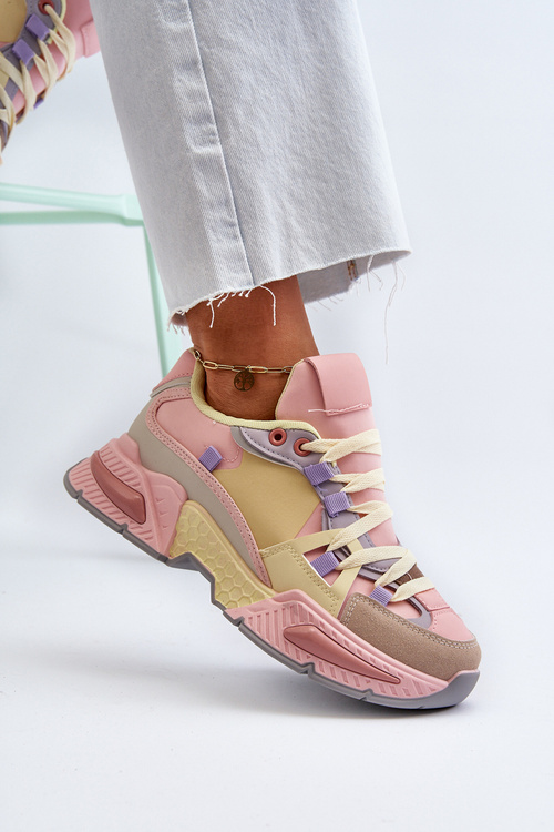 Dámske tenisky na hrubom podráždení ružovo-žlté Peonema