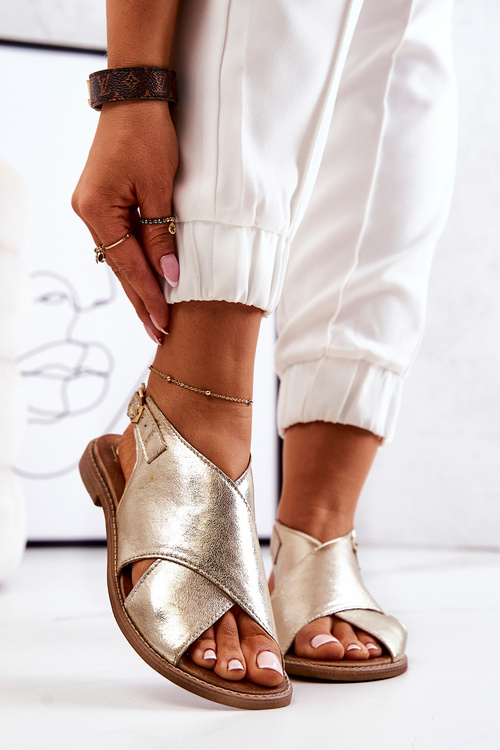 Kožené Sandály Lewski 3019 Zlaté