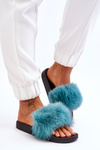 Dámské gumové pantofle s kožešinou Tyrkysove Lucrece