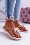 Dámske flip -flops flip -flops béžové kvetinové trblietky elenda