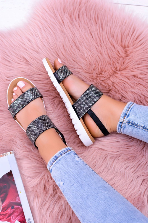 Lu Boo dámské černé sandály s krystaly Perfect