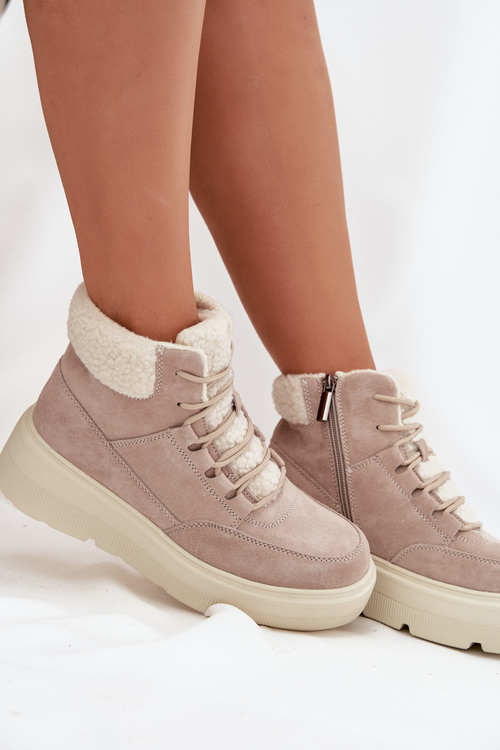 Semišové zimné čižmy pre ženy s kožušinou na platforme Vinceza 95354 béžové