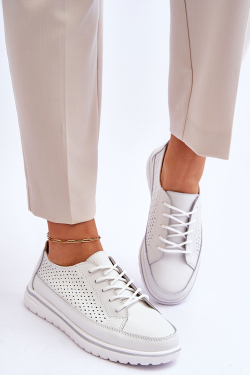 Dámske kožené športové topánky, biele tenisky