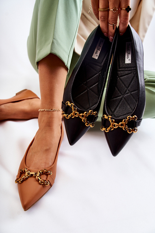 Dámske kožené baleríny s čiernym Carlosom