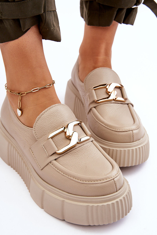 Módne kožené topánky na platforme béžového lemar marsol