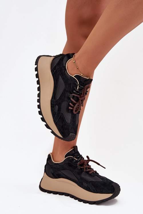 Kožené Sneakers Na Platforme Dámske Big Star SS274628 HI-POLY SYSTEM Čierne