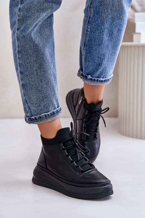 Ľahké Kožené Športové Topánky Na Platforme Artiker 55C1041 Čierne