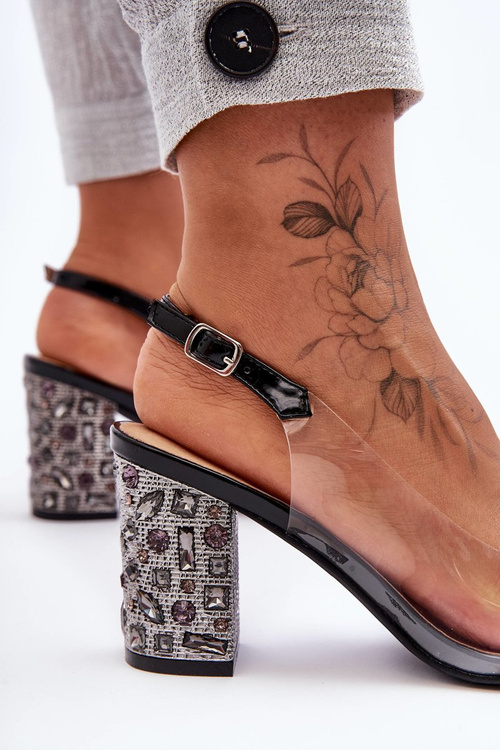 Transparentné štýlové sandále na čiernom S.Barski MR1037-17 Post