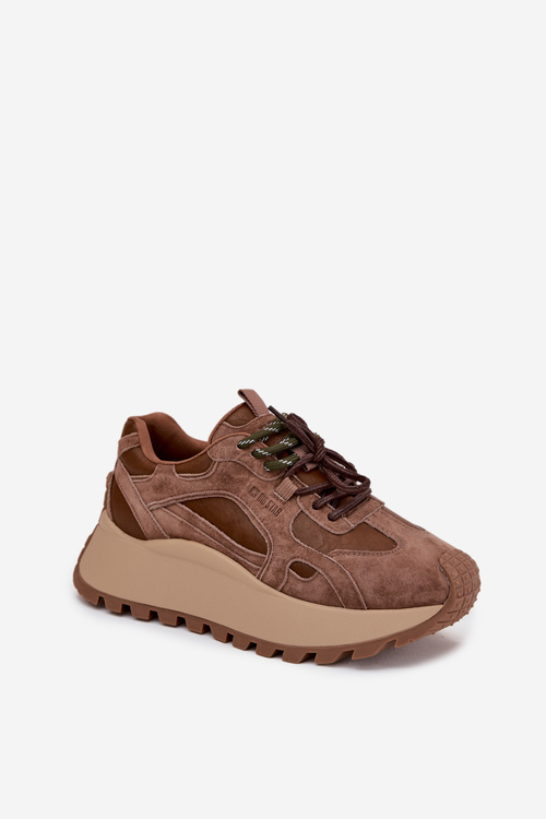 Kožené sneakersy na platformě dámské Big Star SS274626 HI-POLY SYSTEM Camel