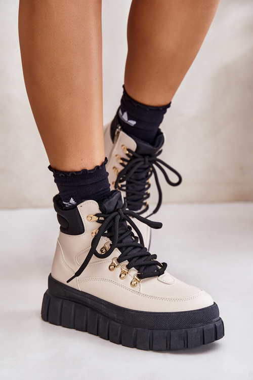 Dámské Zateplené Botky Traperky Na Platformě Béžové Jelenia