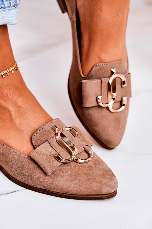 Dámska semišová balerína Moccasins Light Brown Mary-Jane