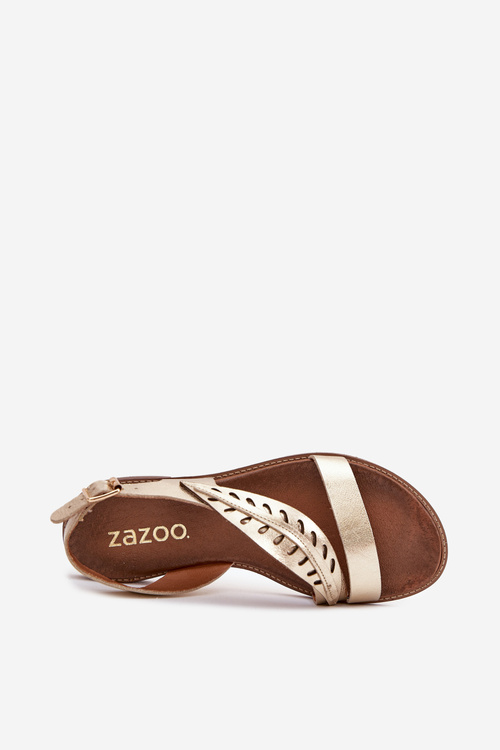 Dámské kožené sandály na plochém podpatku Zazoo 3688 zlaté