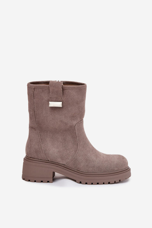 Zateplené dámské kotníkové boty na nízkém podpatku šedé Mirellea