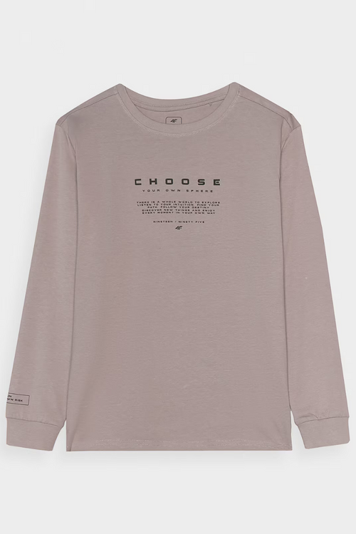 Tričko S Dlhým Rukávom Pre Chlapca S Potlačou Regular 4F 4FJWAW24TLONM294-26S Šedé