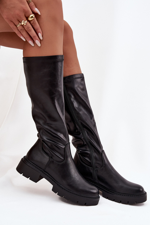 Dámské kozačky z ekologické kůže Černé Oceana