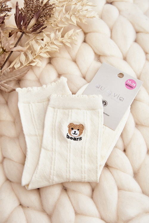 Vzorované dámske ponožky s bielym medvedíkom