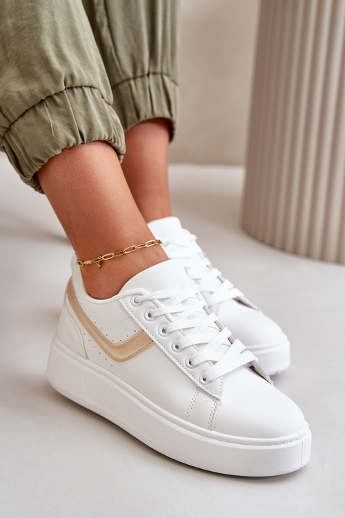 Dámské Tenisky Na Platformě Z Eko Kůže Bílá-Zlatá Brennessa