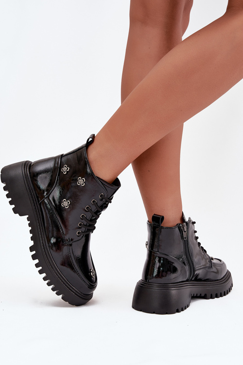 Kožené zateplené dámské boty s ozdobami Artiker 57C0345 Černé