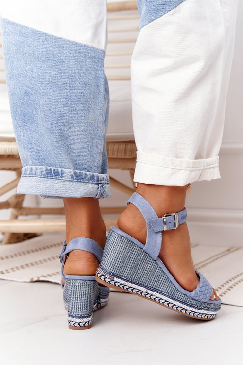 Klinové sandále s flitrami modrá scilla