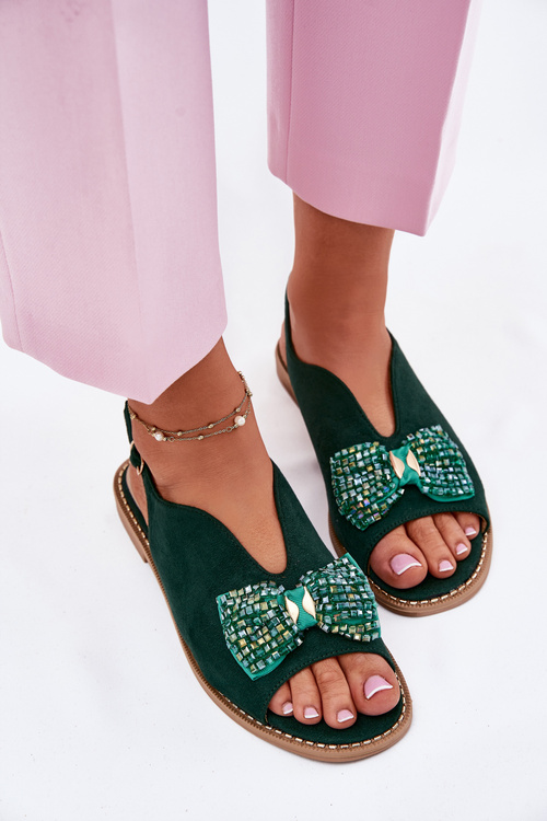 Dámské Sandály S Mašlí Na Plochém Podpatku S.Barski KV51-014 Zelené