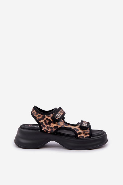 Eko Kožené Lehké Sandály Na Platformě Panther Hnědé