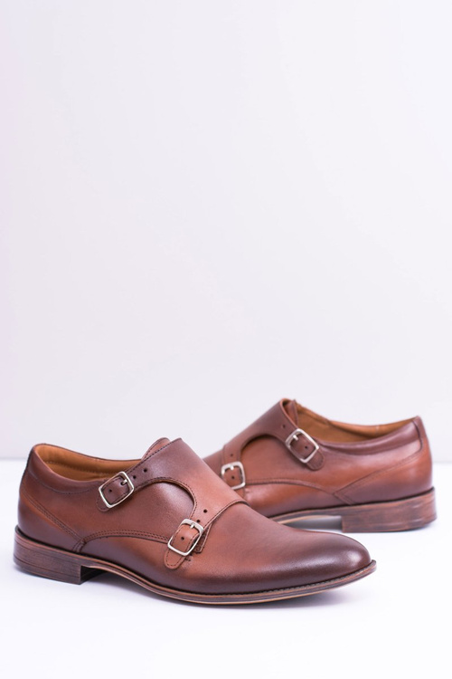 Kožené elegantní pánské boty Monk hnědé