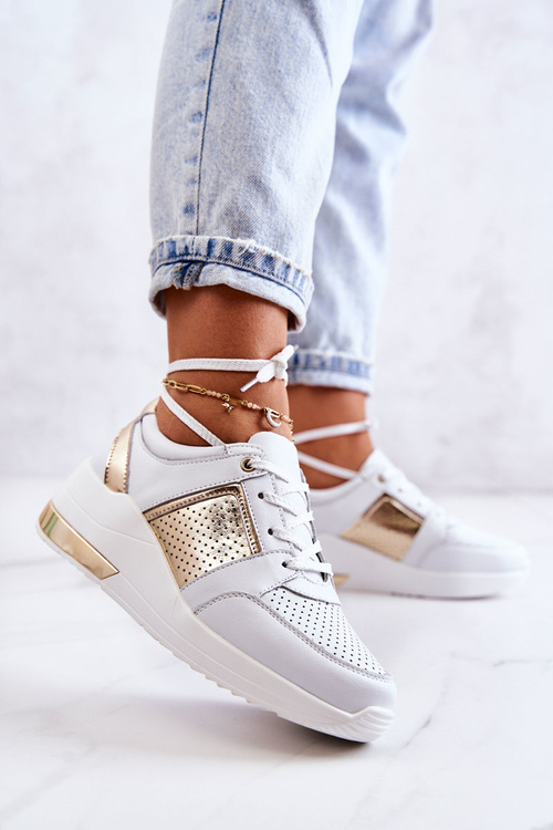 Dámské kožené sportovní boty na klínu bílá Larson