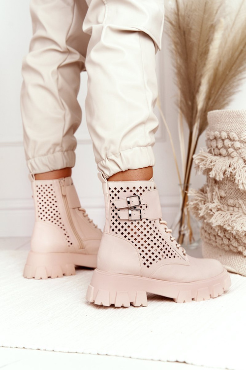 Prolamované Kotníkové Boty Na Platformě Béžové Blown Away