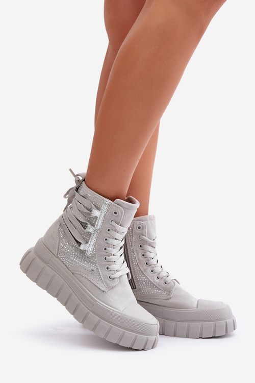 Vysoké dámské tenisky na masivní platformě se zdobením šedé Zaidria