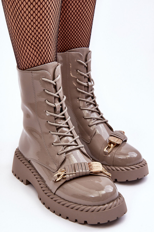 Dámské lakované botky Workery se zdobením Bežová SBarski MR870-67