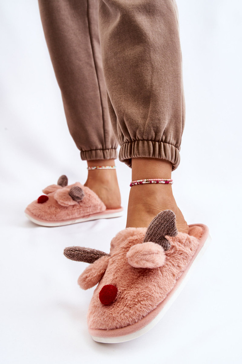 Dámské pantofle s kožešinou a soby Růžové Sopya