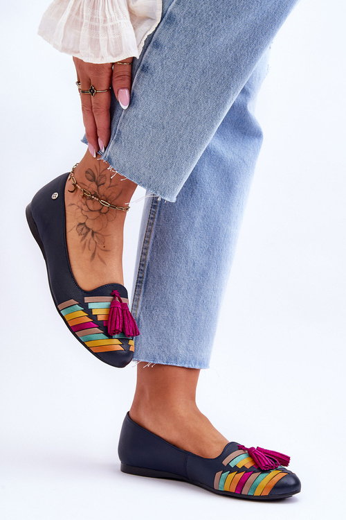 Dámské Kožené Baleríny Maciejka 04016-17 Tmavě Modré