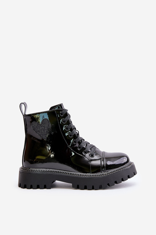 Lakované Boty Na Zip S Dekorativním Srdcem Černé Obeena