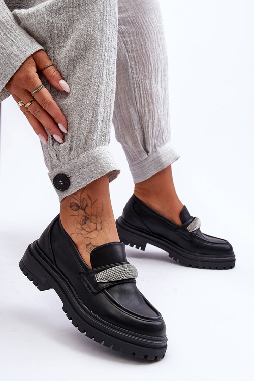 Masywní Kožené Mokasíny S Ozdobou Černé Aricka