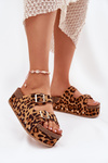 Dámske sandále s prackami na masívnej platforme leopard Odisene