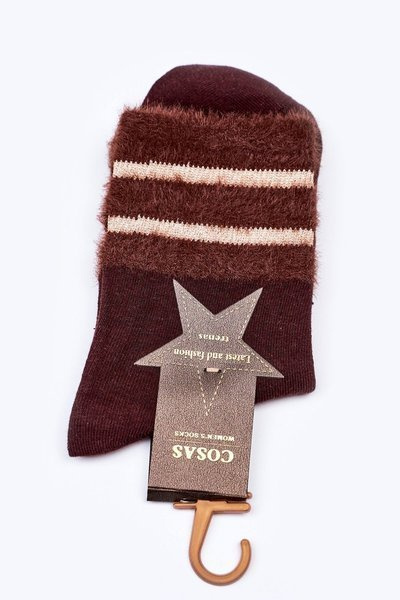 Dámske bavlnené ponožky s kožušinou hnedou farbou